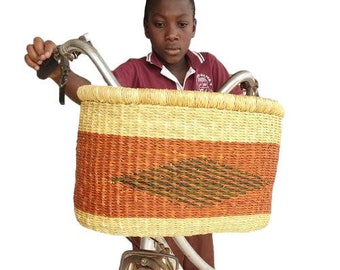 Handmade Bike Basket, African Bolga Market Basket, Woven Hanging Bike Bag, Bicycle Accessories, Picnic Basket, Bicycle Basket