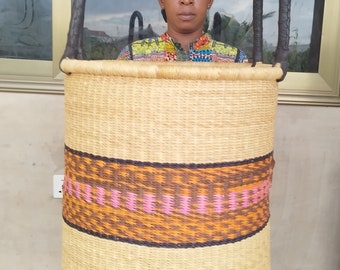 Bolga Basket - Authentic African Woven Laundry Basket - Handmade Wicker Laundry Hamper - Stylish and Sustainable Storage Basket