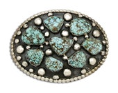 VTG Navajo Indian Montoya Natural Turquoise Handmade .925 Silver Belt Buckle