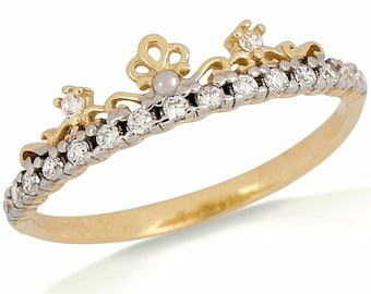 Women/'s .25 ct Solid 14k Yellow Gold Fancy Crown Ring