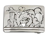 VTG Navajo Artist Yazzie Landscape Arizona 925 Silver Silver Overlay Belt Buckle