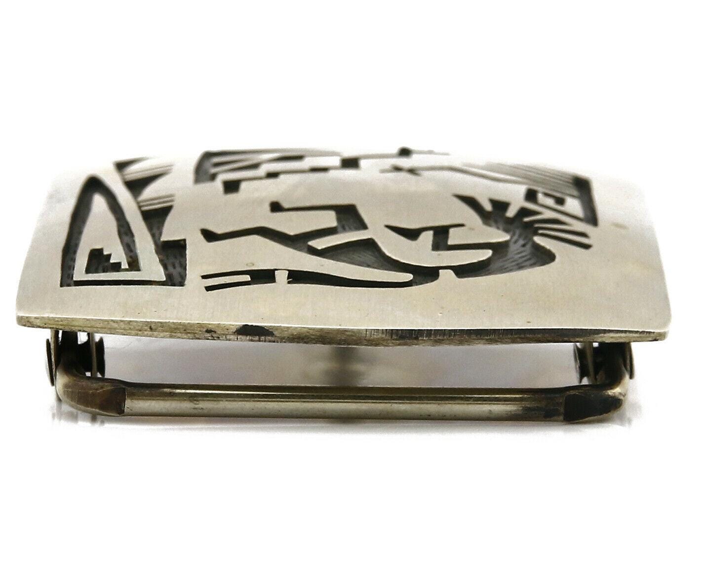 Navajo Hopi Belt Buckle .925 SOLID Sterling Silver Handmade Overlay Circa 1980\'s Navajo Belt Buckle .925 SOLID Sterling Silver Handmade  main image 4