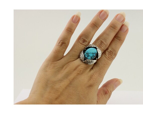 Navajo Ring 925 Silver Natural Turquoise Native A… - image 8