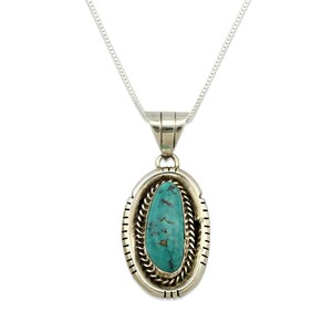 Navajo Necklace .925 Silver Green Turquoise Signed AE C.1980's