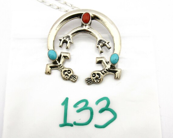 Navajo Necklace .925 Silver Natural Red Coral Tur… - image 10