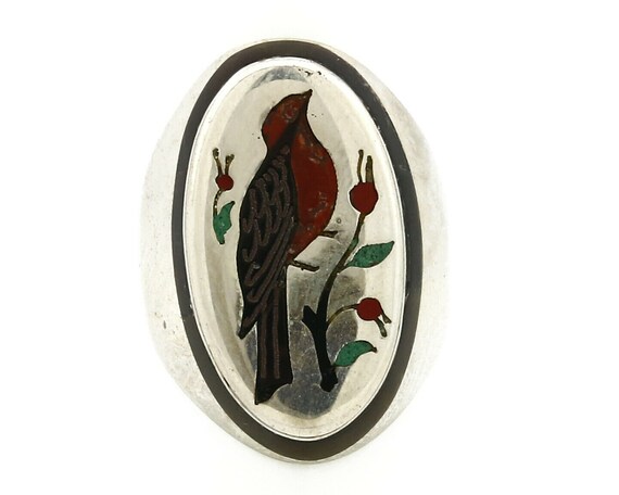 Navajo Bird Ring .925 Silver Inlaid MOP & Pin She… - image 4