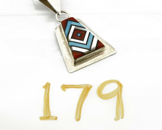 Women's Zuni Pendant .925 Silver Inlaid Signed V.… - image 9