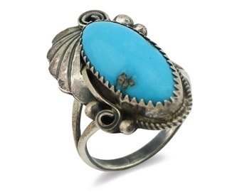 Navajo Ring 925 Silver Natural Morenci Turquoise Artist Signed Justin Morris C80