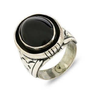 Navajo Artist Montoya Handmade Stamped Natural Onyx .925 Silver Ring