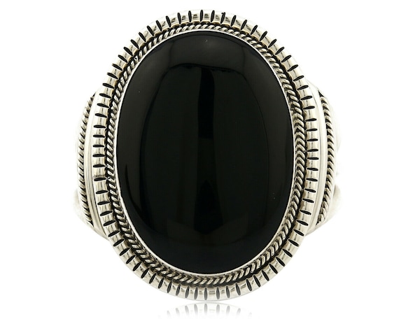 訳あり・アウトレット特集 Cuff Silver SOLID .925 Bracelet Navajo Natural Artist Onyx アクセサリー