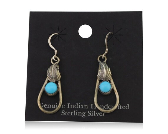 Navajo Dangle Earrings 925 Silver Sleeping B Turq… - image 1