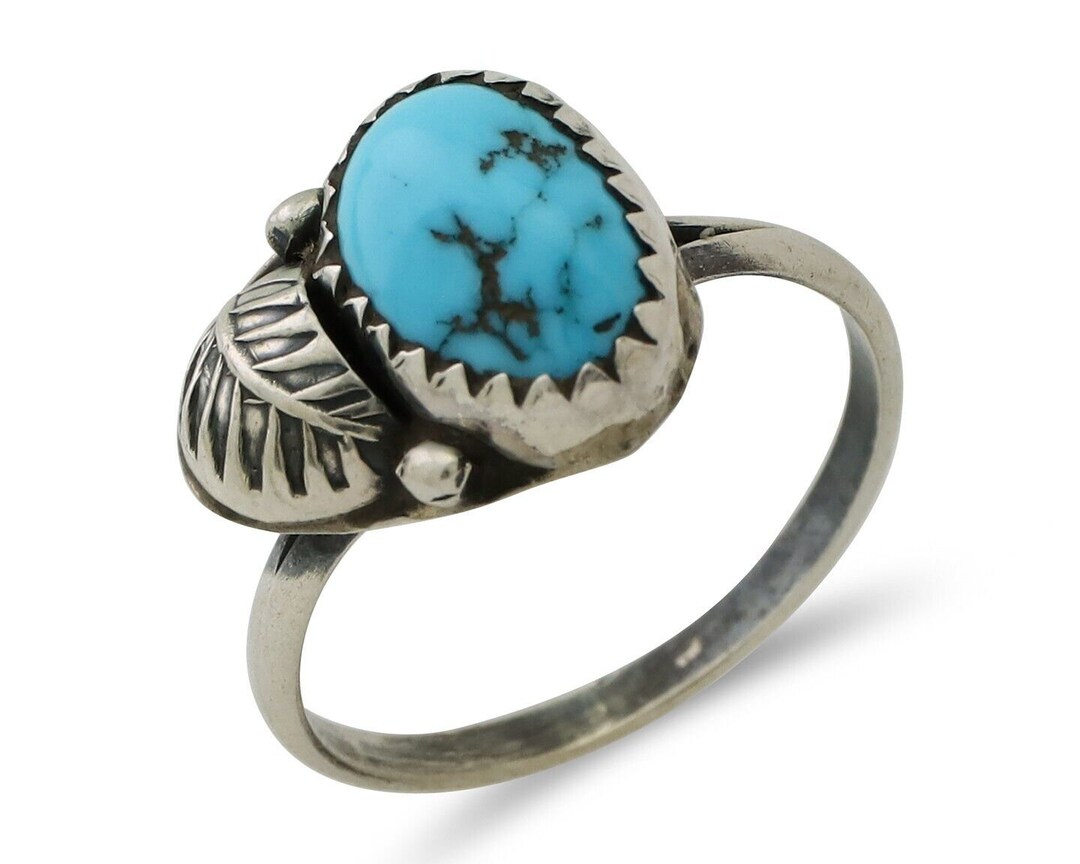 Navajo Ring 925 Silver Sleeping Beauty Turquoise Native American Artist ...