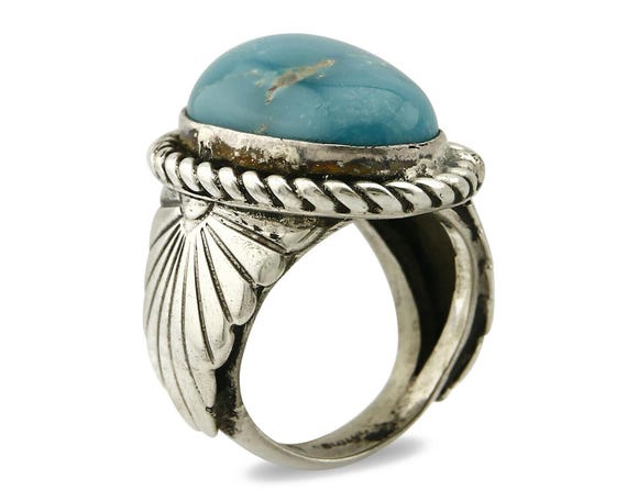 Navajo Ring .925 SOLID Silver Globe Turquoise Sig… - image 2