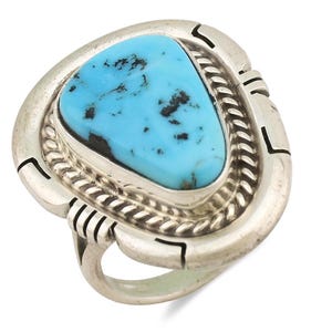 Navajo Ring .925 Silver Sleeping Beauty Turquoise Artist Signed E Etsitty C.80's