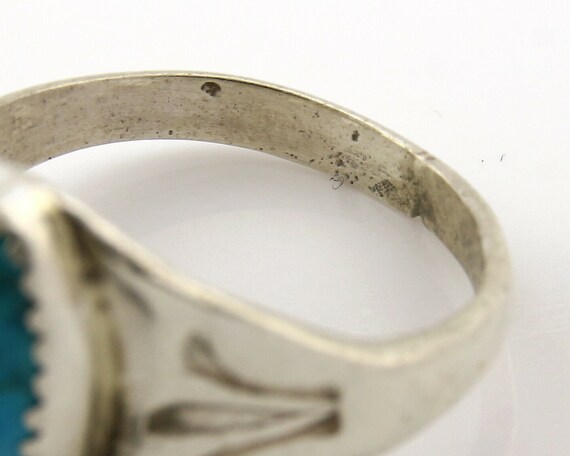 Zuni Ring .925 Silver Kingman Turquoise Hand Stam… - image 8
