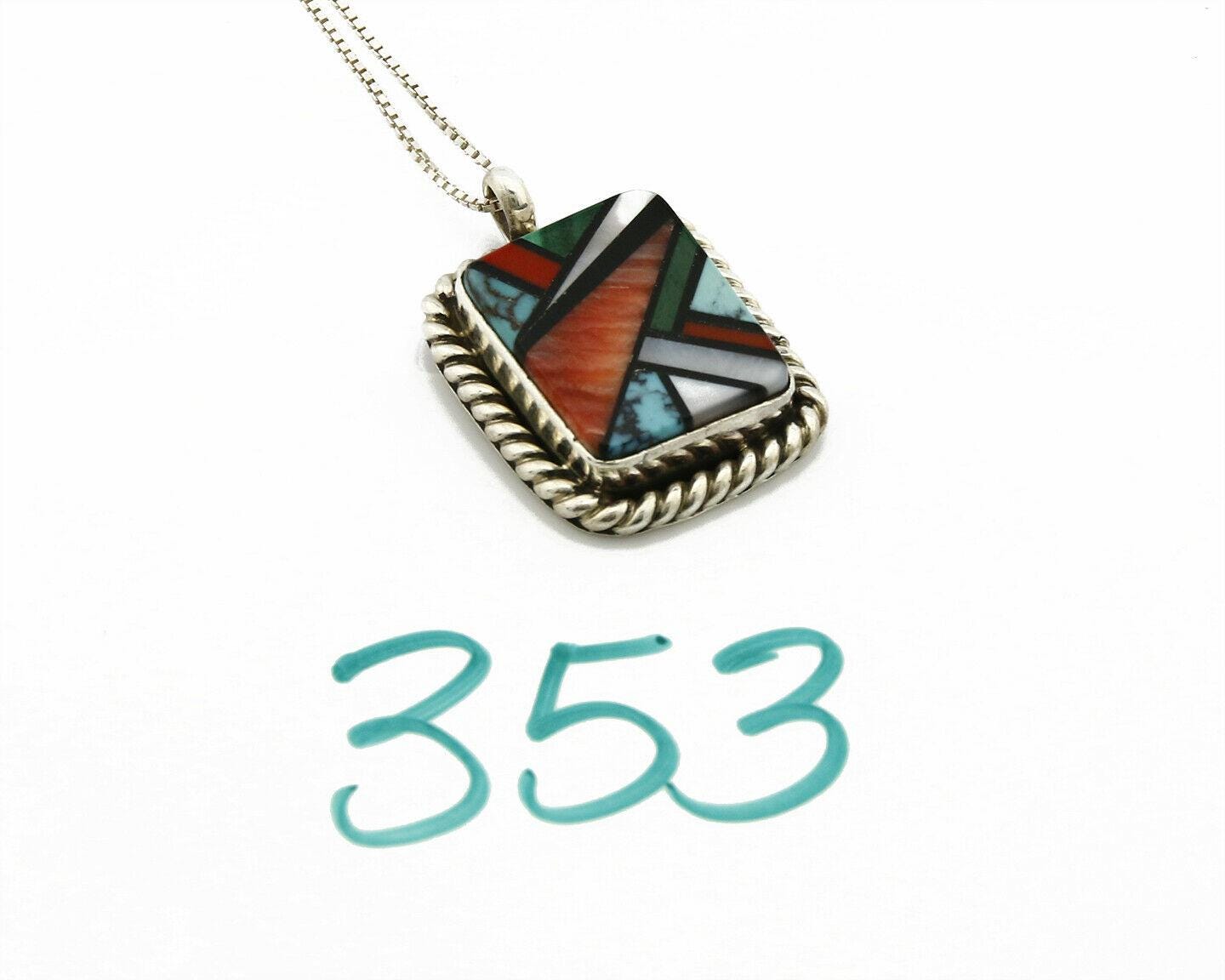 C.80-90's Navajo Doug Zachary .925 Silver Inlaid Gemstone Necklace