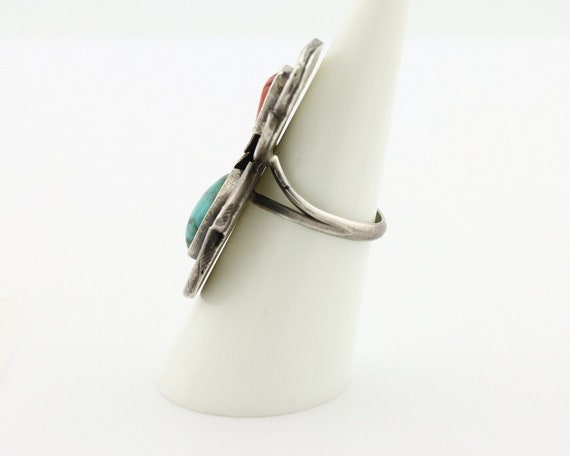 Navajo Handmade Ring 925 Silver Turquiose & Coral… - image 5