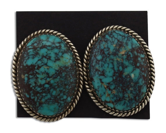 Navajo Earrings 925 Silver Spiderweb Turquoise Ar… - image 1