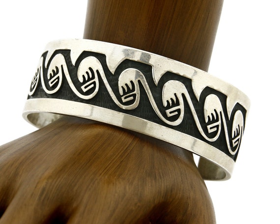 Hopi Bracelet .925 Silver Handmade Overlay Patter… - image 1