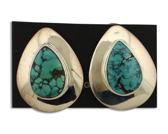 Navajo Earrings 925 Silver Blue Spiderweb Turquoi… - image 1