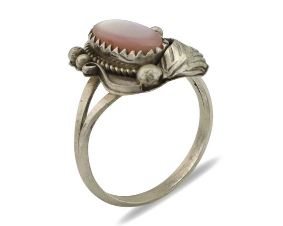 Navajo Ring .925 Silver Natural Pink Mussel Artis… - image 2