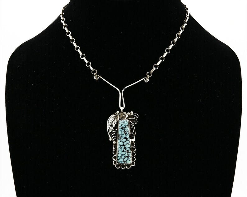 Navajo Artist FG .925 Silver Natural Blue Turquoise Handmade Necklace image 8