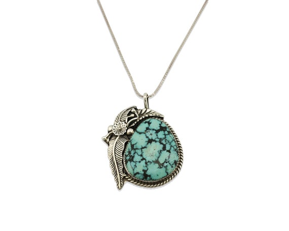 Navajo Necklace .925 Silver Spiderweb Turquoise A… - image 1