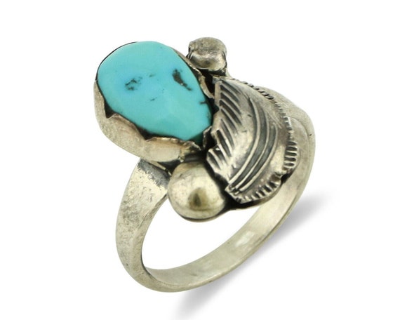Zuni Ring 925 Silver Natural Blue Turquoise Artis… - image 1