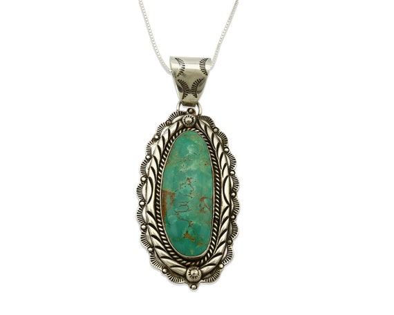 Navajo Necklace .925 Silver Kingman Turquoise Signed MB C