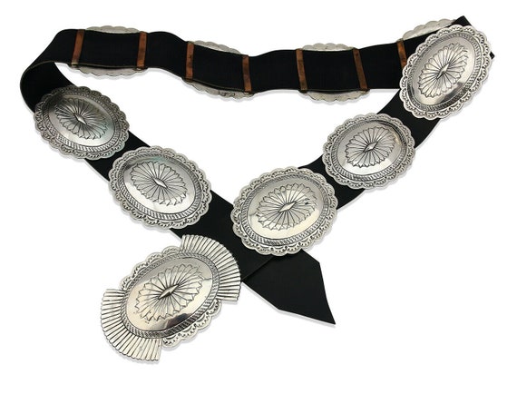 Navajo Concho Belt .925 Silver Hand Stamped Artis… - image 2