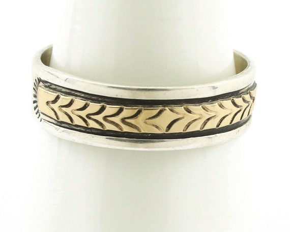 Navajo Ring 925 Silver & Solid 14k Yellow Gold Ar… - image 4