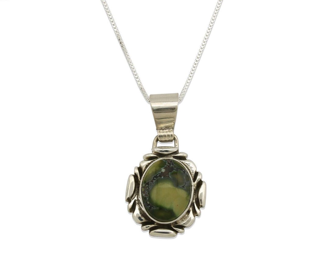 Navajo Necklace .925 Silver Damele Variscite Signed Sun C.1980's