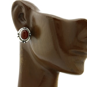 Navajo Hand Stamped Natural Mined Cornelian .925 SOLID Silver Stud Earrings