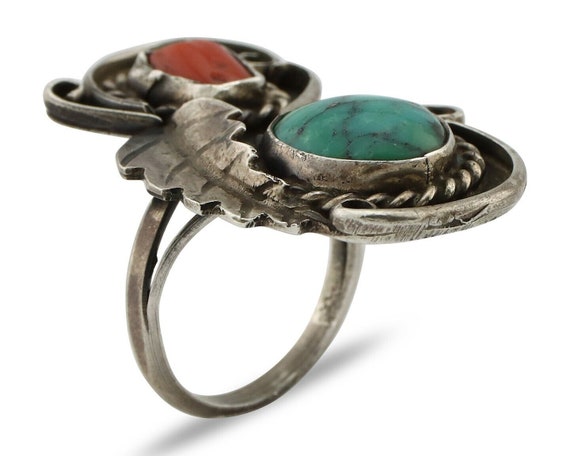 Navajo Handmade Ring 925 Silver Turquiose & Coral… - image 2