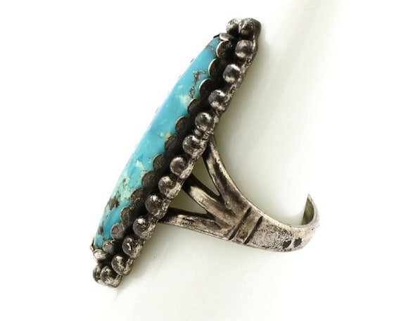 Navajo Ring .925 Silver Morenci Turquoise Signed … - image 5