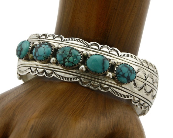 Navajo Bracelet .925 Silver Spiderweb Turquoise A… - image 1