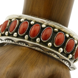 Navajo Bracelet .925 Silver Natural Calibrated Coral Old Pawn Handmade Cuff C80s