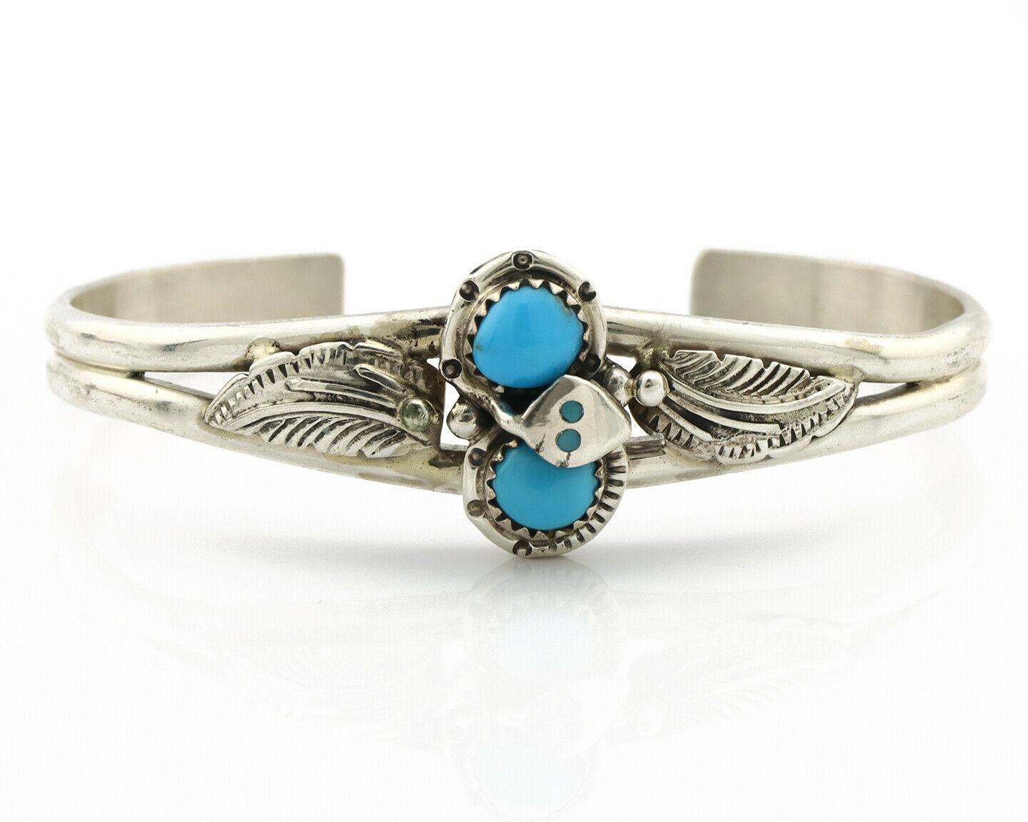 Navajo Bracelet .925 Silver Blue Turquoise Signed H Spencer C.80's