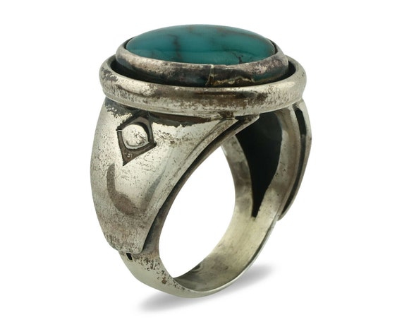 Navajo Ring .925 Silver Spiderweb Turquoise Nativ… - image 2