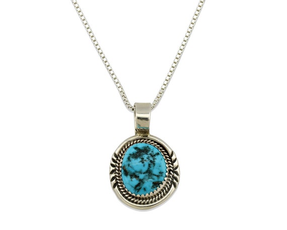 Navajo Necklace .925 Silver Morenci Turquoise Sig… - image 1