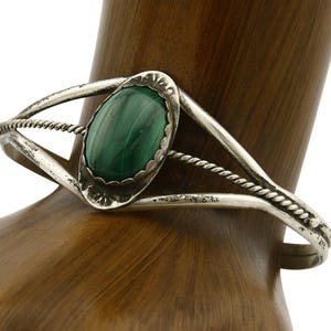Women's Navajo Bracelet .925 Silver Natural Malachite Cuff Native American C80's