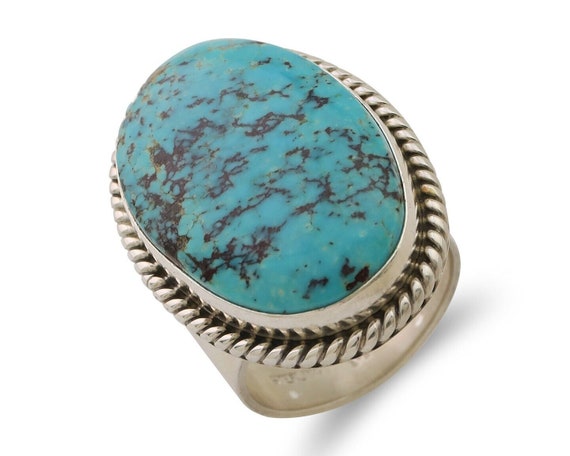 Navajo Ring 925 Silver Natural Blue Turquoise Art… - image 1