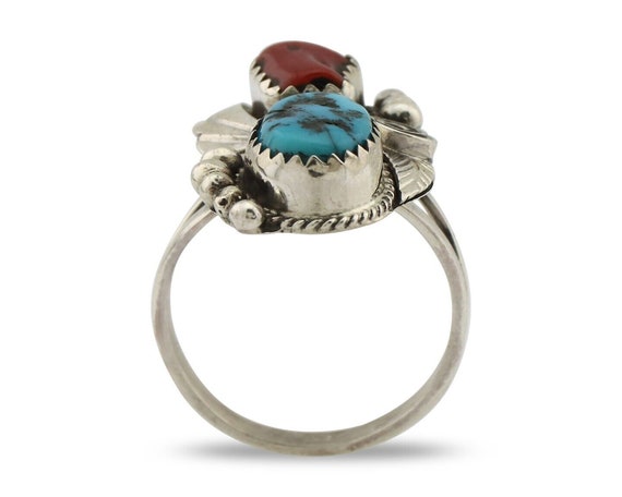 Navajo Ring .925 Silver Turquoise & Coral Artist … - image 3