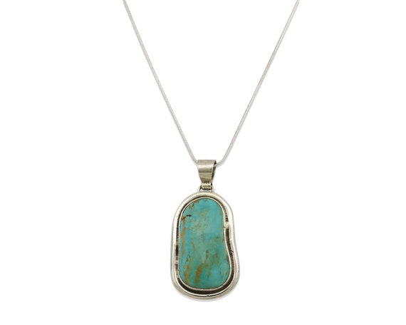 Navajo Necklace .925 Silver Blue Turquoise Signed Sun C.1980's View 3
