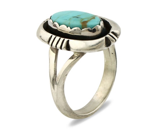 Navajo Ring .925 Silver Kingman Turquoise Handmad… - image 2