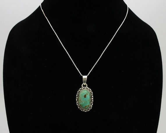 Navajo Kingman Turquoise Pendant .925 Silver Hand… - image 8