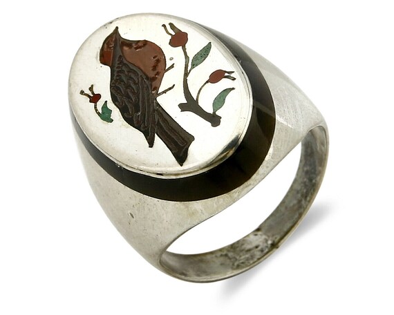 Navajo Bird Ring .925 Silver Inlaid MOP & Pin She… - image 1