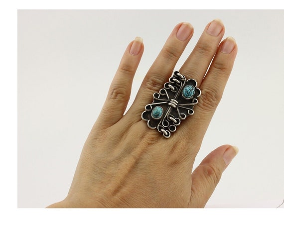 Navajo Ring 925 Silver Spiderweb Turquoise Native… - image 8