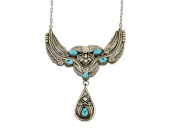 Navajo Necklace .925 Silver Sleeping Beauty Turquoise S Ray C.80's