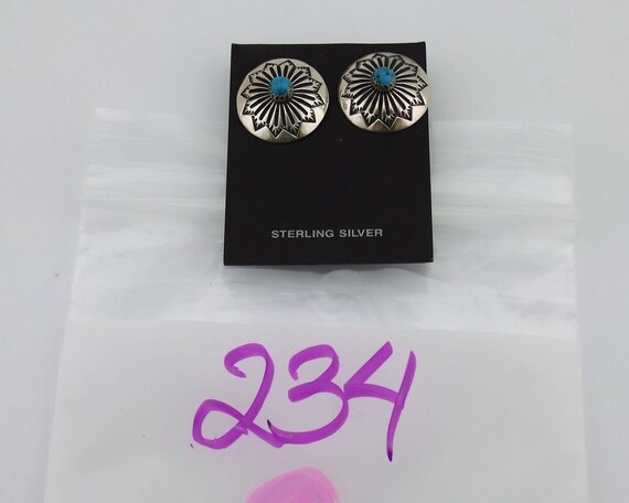 Navajo Hand Stamped Earrings 925 Silver Turquoise… - image 8